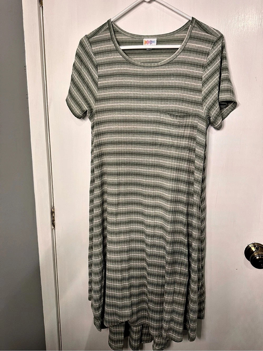 LuLaRoe Carly Swing Dress Green & White XL
